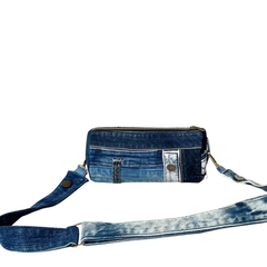 Handmade Upcycled Denim Drum Crossbody Bag