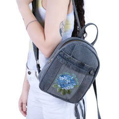 Handmade Upcycled Denim Embroidered Backpack
