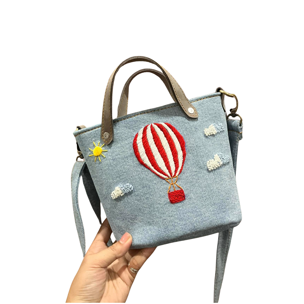 Handmade Upcycled Denim Embroidered Strap Handbag