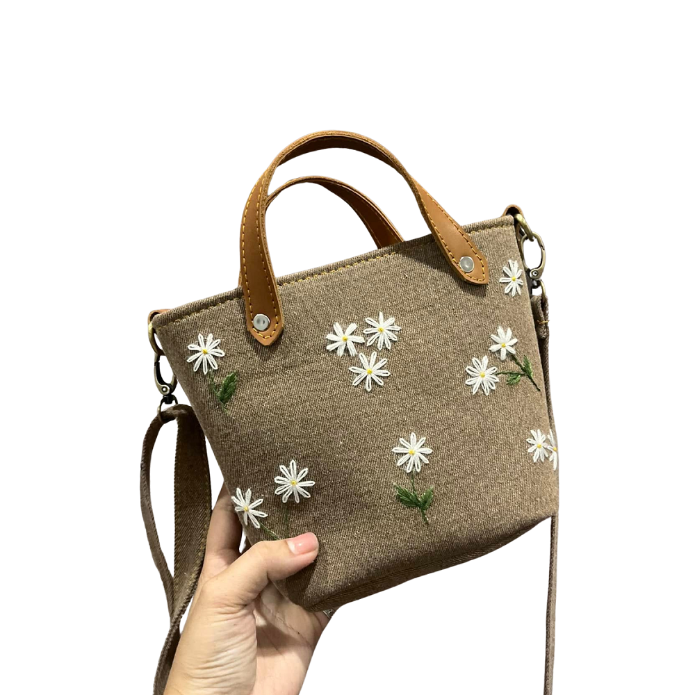 Handmade Upcycled Denim Embroidered Strap Handbag