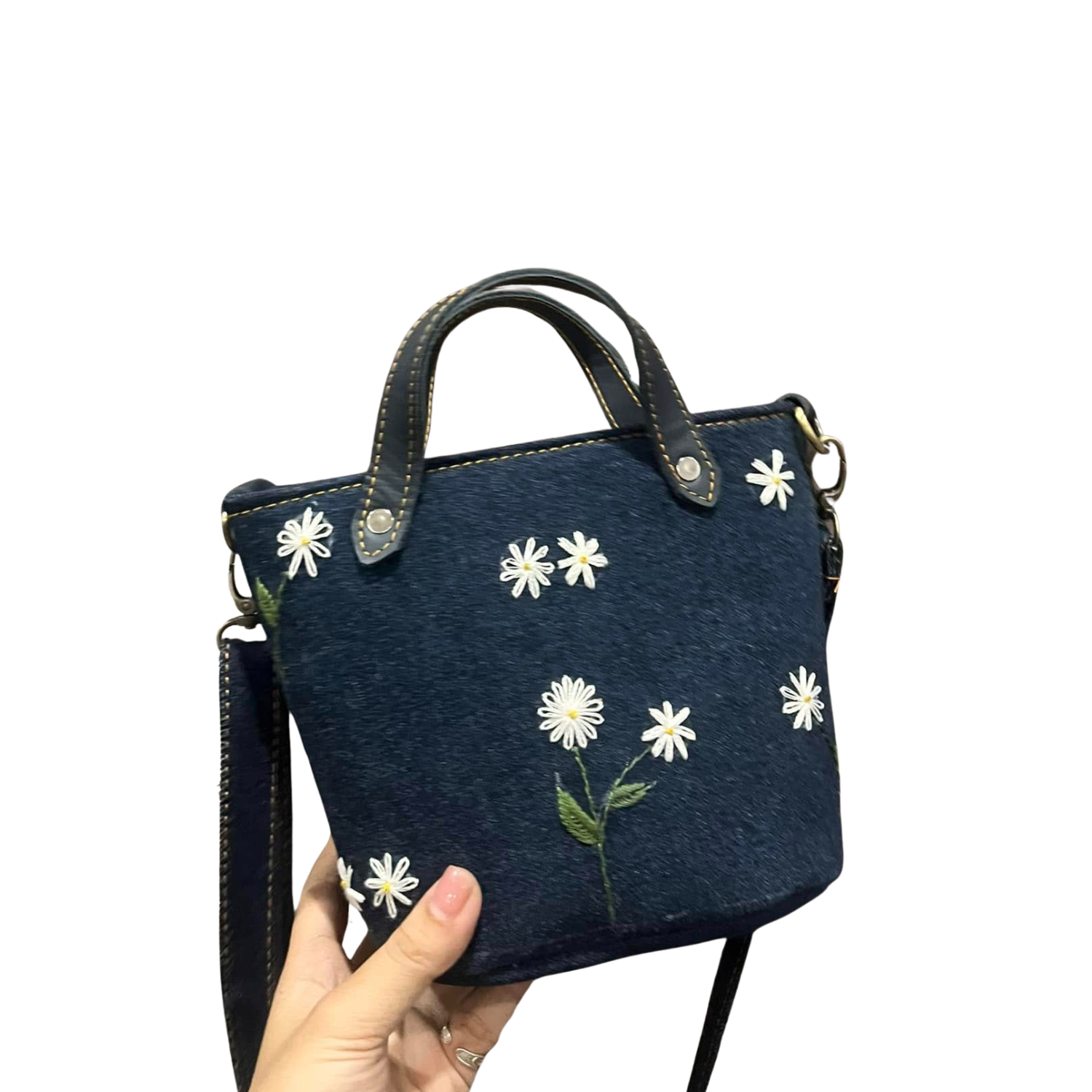 Handmade Upcycled Denim Embroidered Strap Handbag