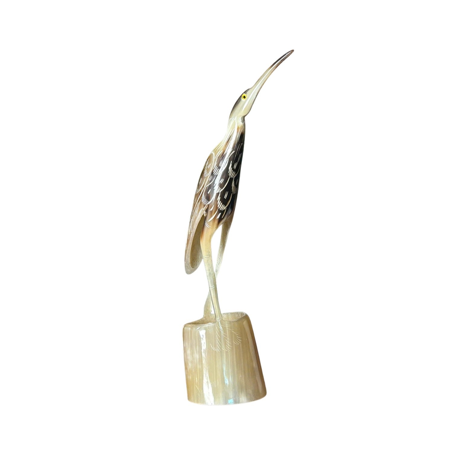 Ethical Handcrafted Buffalo Horn Carved Stork Statue