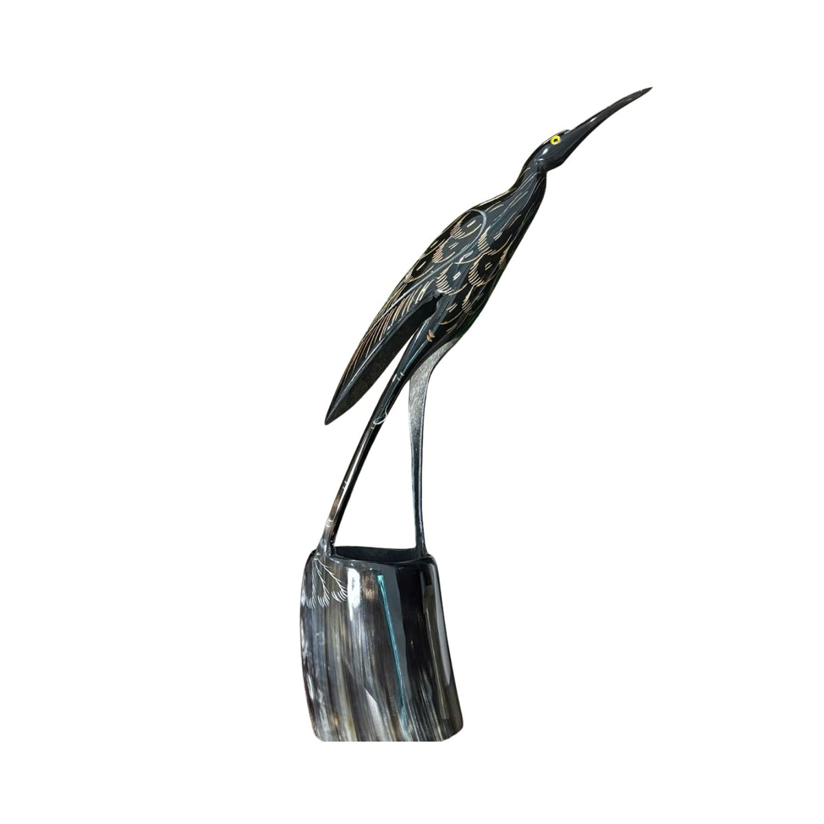 Ethical Handcrafted Buffalo Horn Carved Stork Statue