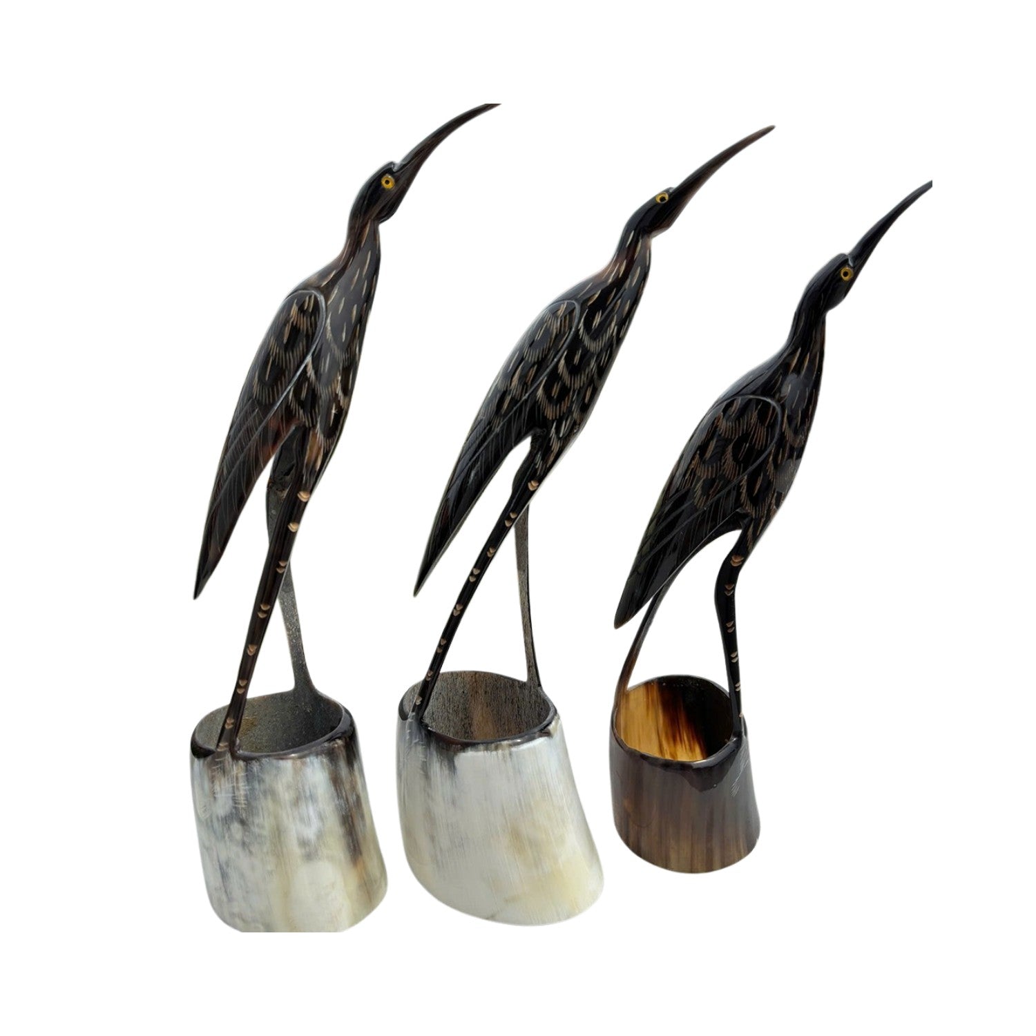 Ethical Handcrafted Buffalo Horn Carved Stork Statue