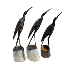 Ethical Handcrafted Buffalo Horn Carved Stork Statue