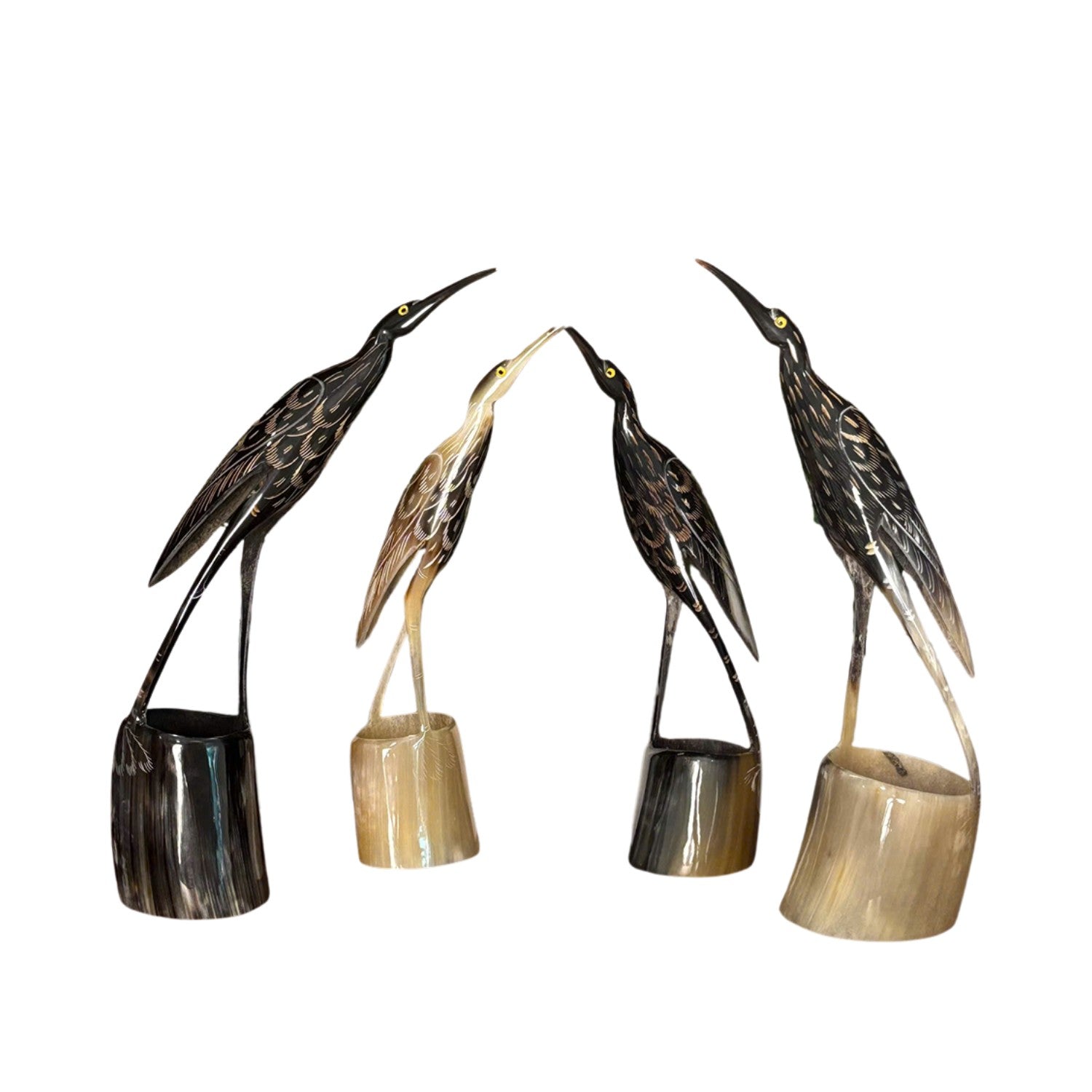 Ethical Handcrafted Buffalo Horn Carved Stork Statue