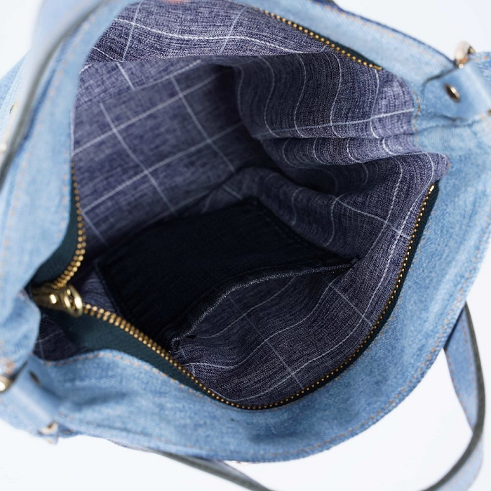 Handmade Upcycled Denim Floral Embroidered Tote Bag