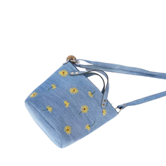 Handmade Upcycled Denim Floral Embroidered Tote Bag