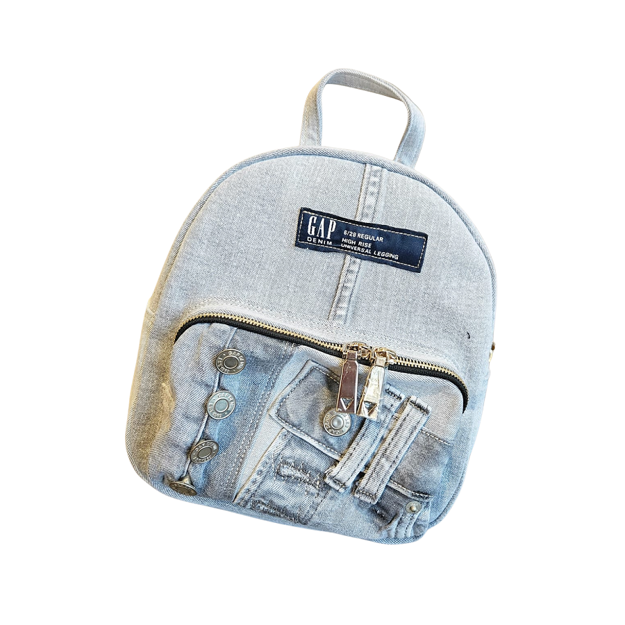 Handmade Upcycled Denim Gray Backpack
