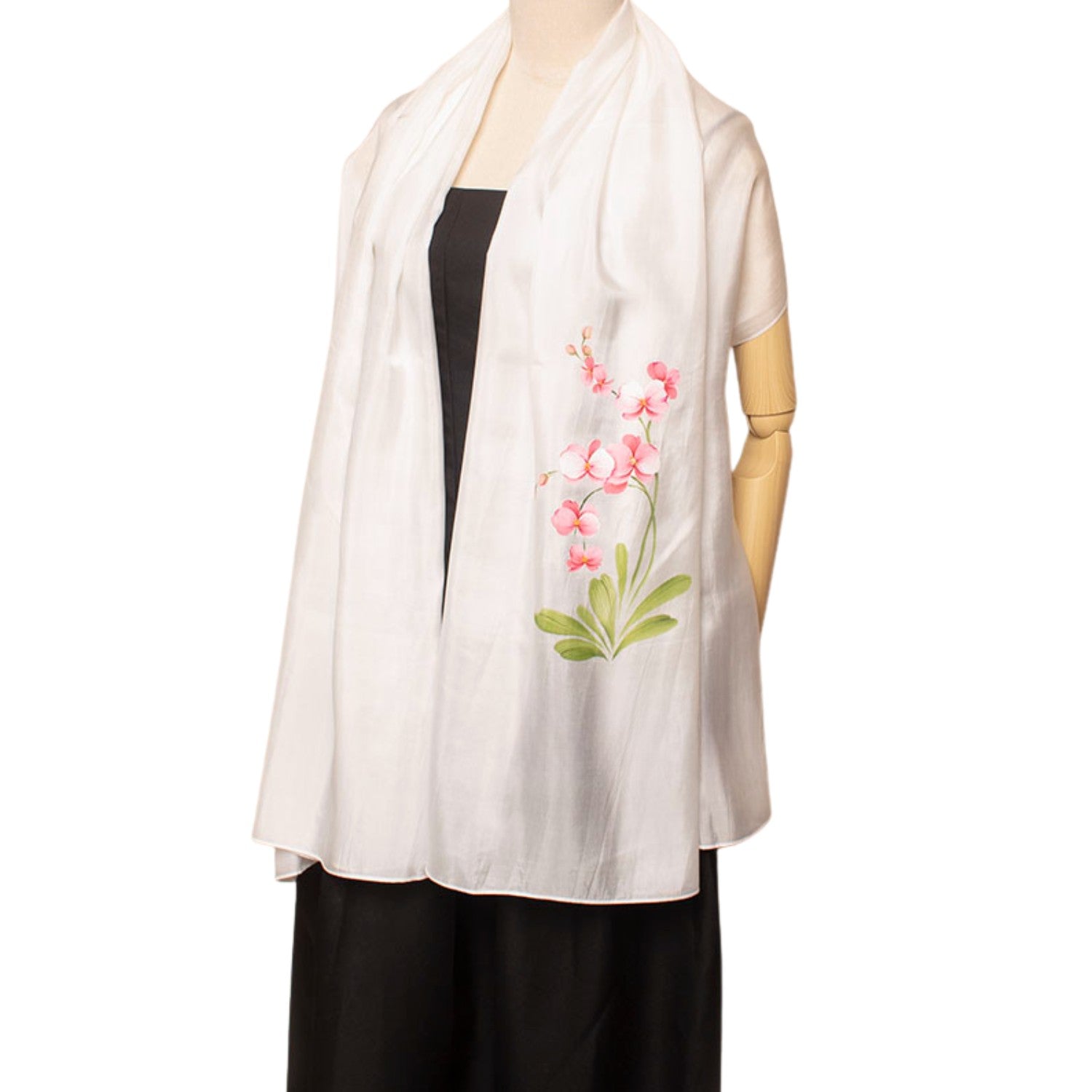 Hand Painted Orchid Scarf Mulberry Silk Handcrafted