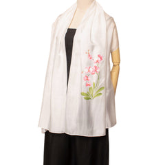 Hand Painted Orchid Scarf Mulberry Silk Handcrafted