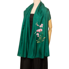 Hand Painted Orchid Scarf Mulberry Silk Handcrafted