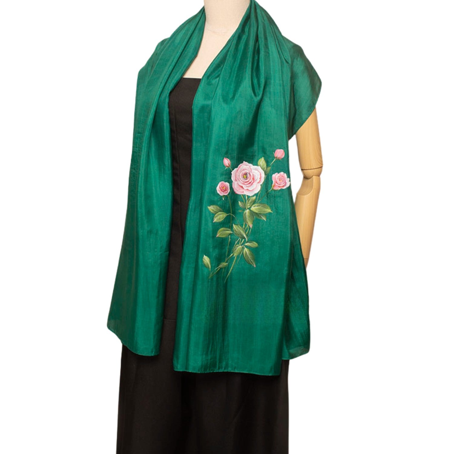 Hand Painted Rose Scarf Mulberry Silk Handcrafted