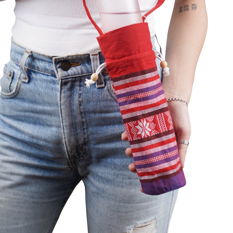 Hand-Woven Brocade Water Bottle Bag
