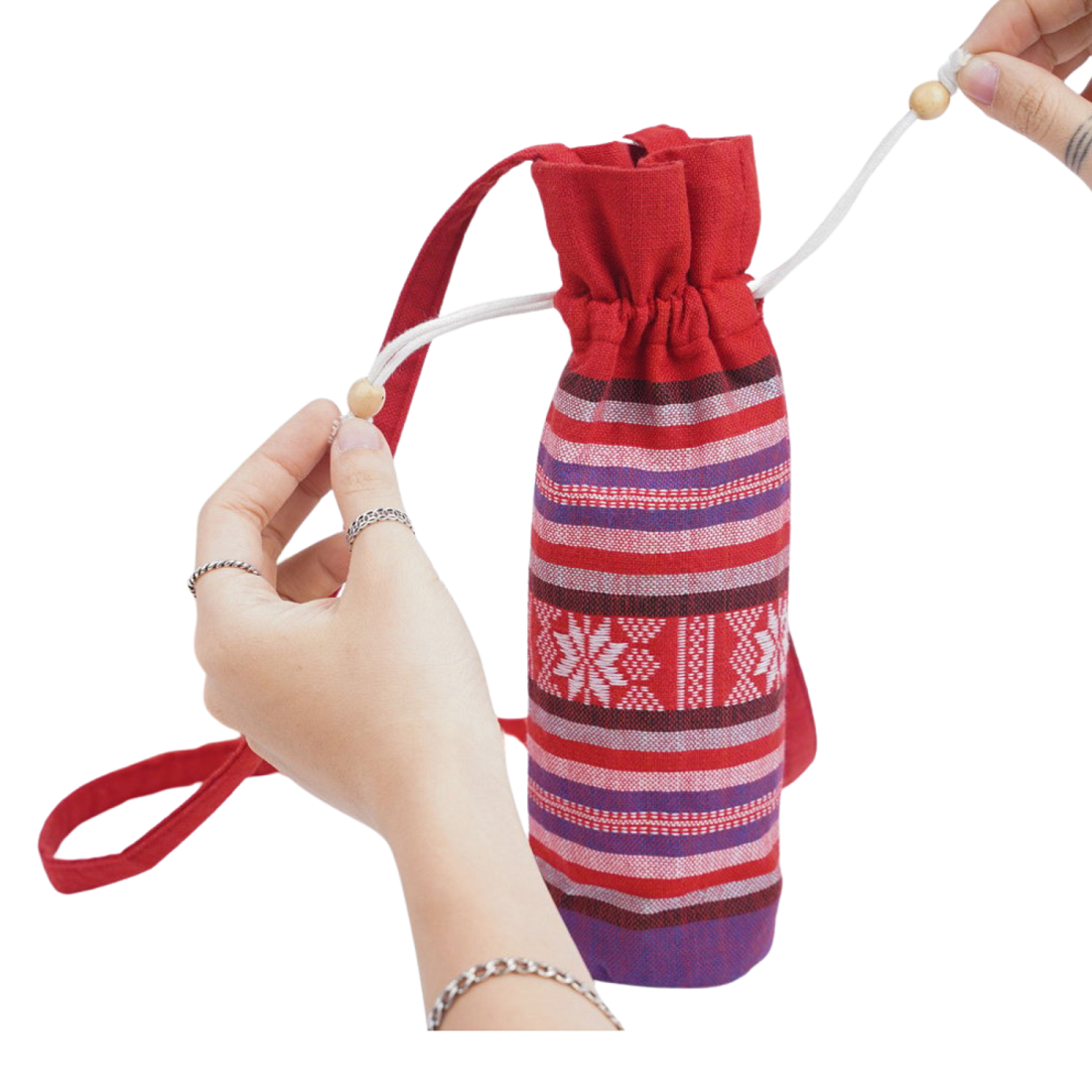 Hand-Woven Brocade Water Bottle Bag