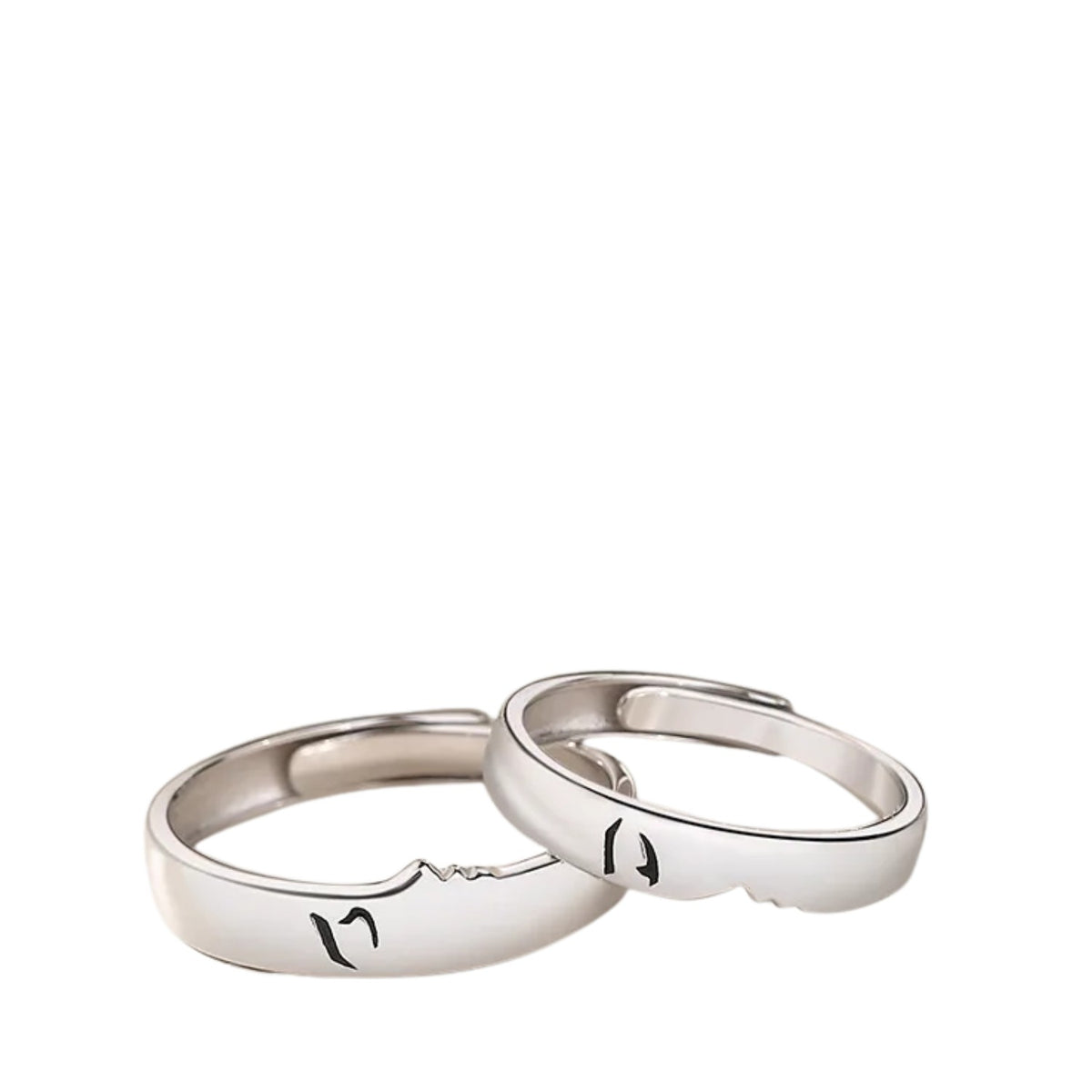 Handcrafted 925 Sterling Silver Kiss-Shaped Couple Rings