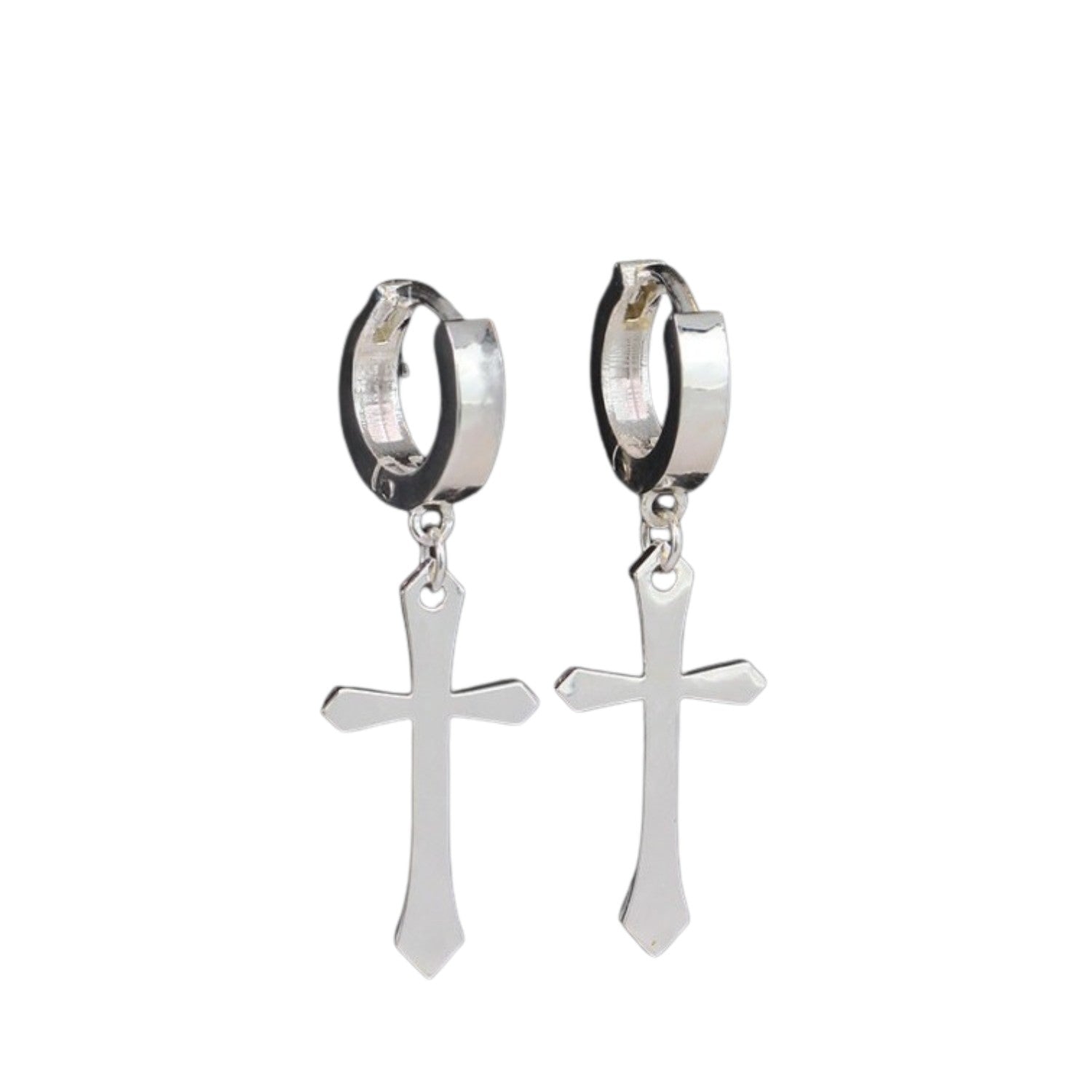 Handcrafted 925 Sterling Silver Men's Cross Earrings