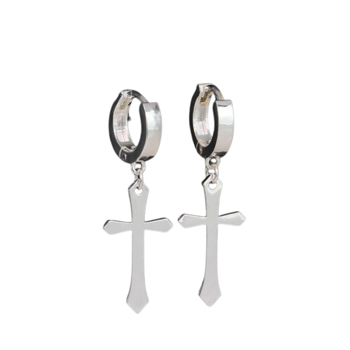 Handcrafted 925 Sterling Silver Men's Cross Earrings