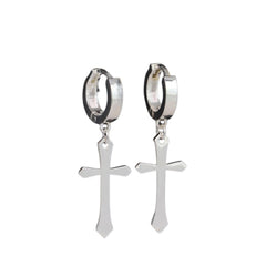 Handcrafted 925 Sterling Silver Men's Cross Earrings