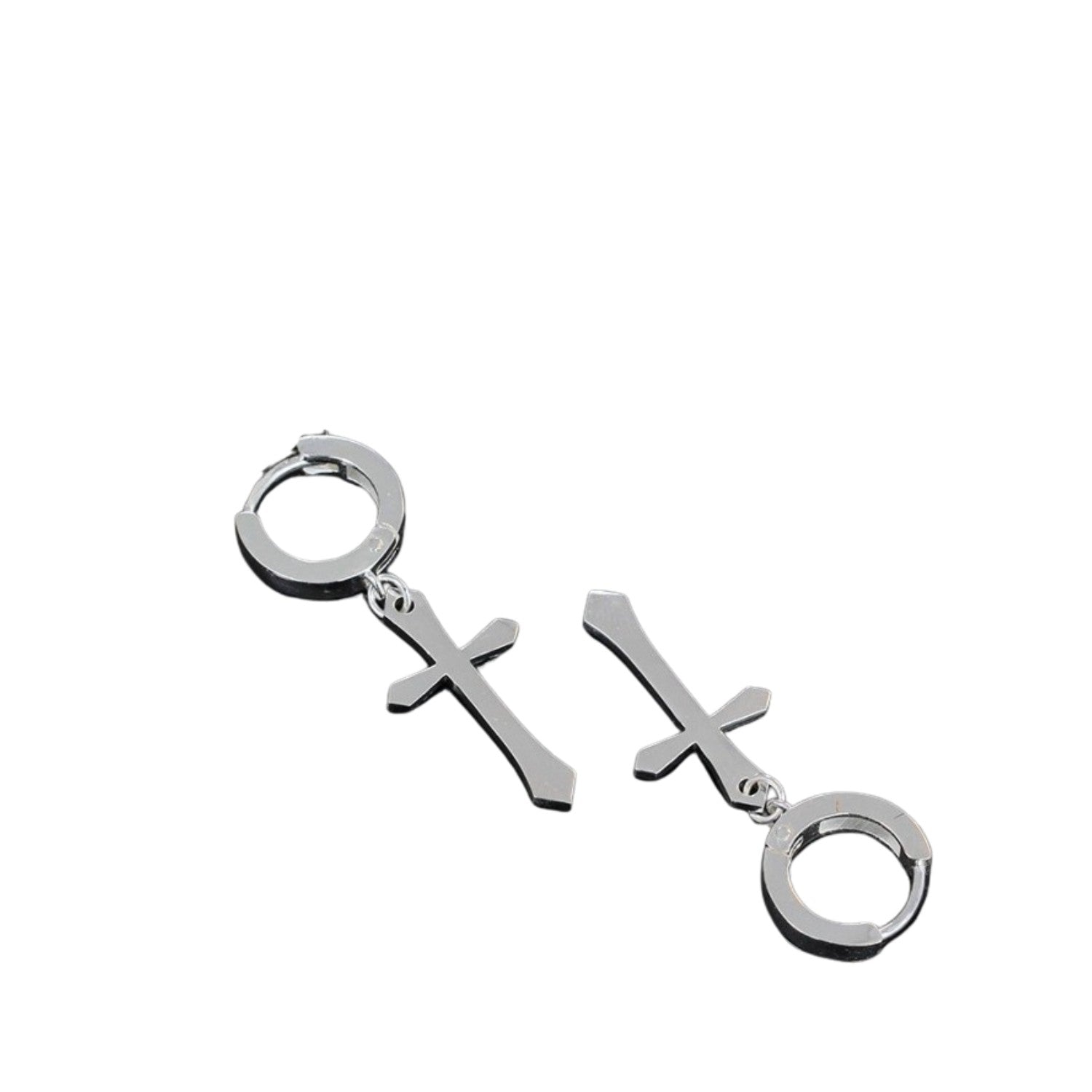 Handcrafted 925 Sterling Silver Men's Cross Earrings
