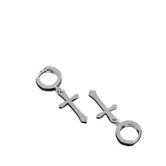 Handcrafted 925 Sterling Silver Men's Cross Earrings
