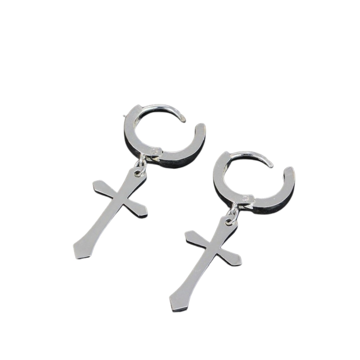 Handcrafted 925 Sterling Silver Men's Cross Earrings