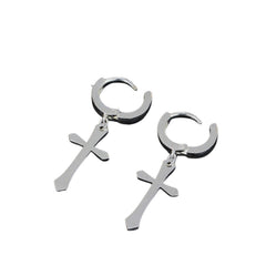 Handcrafted 925 Sterling Silver Men's Cross Earrings