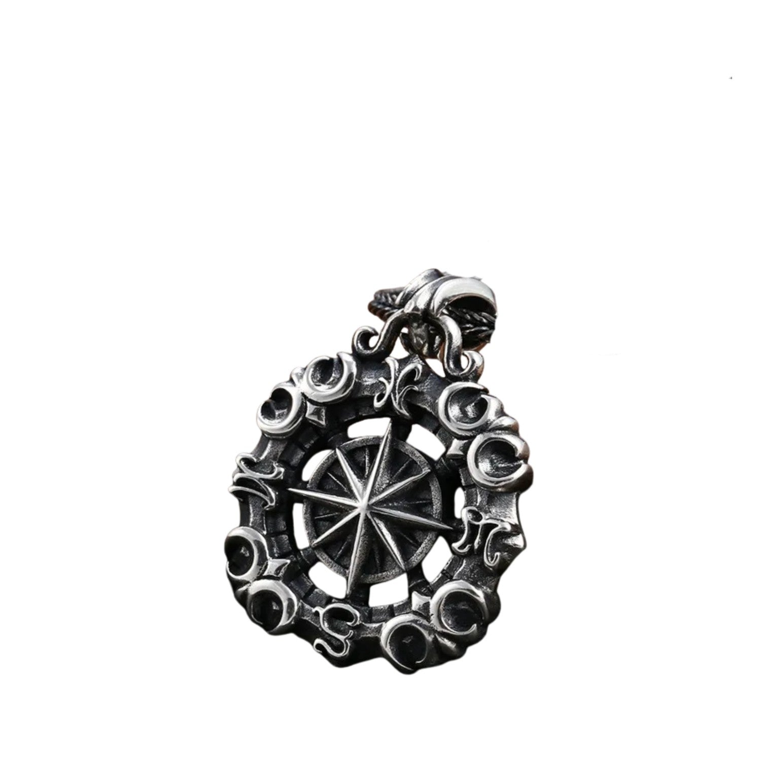 Handcrafted 925 Sterling Silver Men's Eight-Pointed Star Pendant