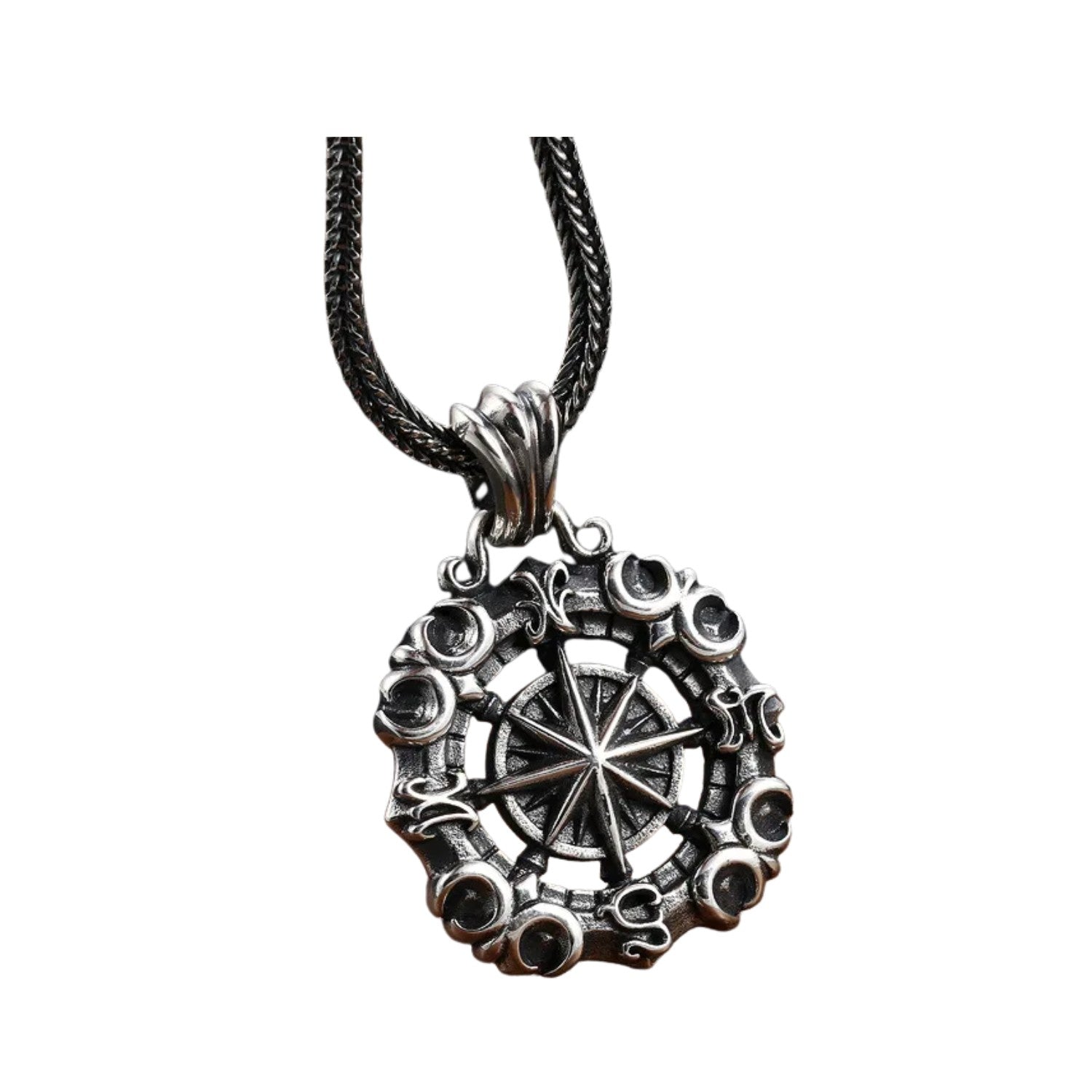 Handcrafted 925 Sterling Silver Men's Eight-Pointed Star Pendant