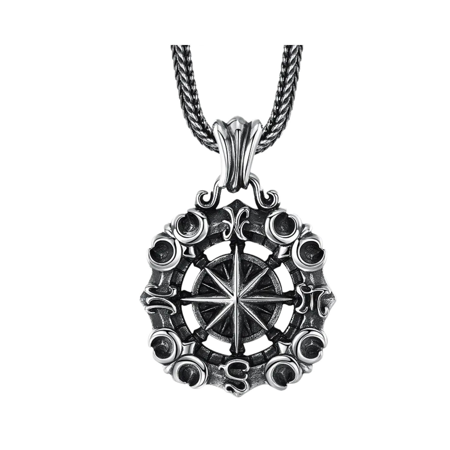Handcrafted 925 Sterling Silver Men's Eight-Pointed Star Pendant