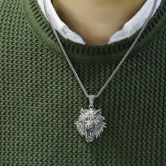 Handcrafted 925 Sterling Silver Men's Wolf Pendant