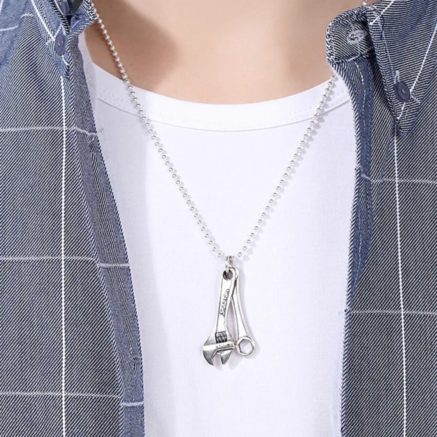 Handcrafted 925 Sterling Silver Men's Wrench-Shaped Pendant