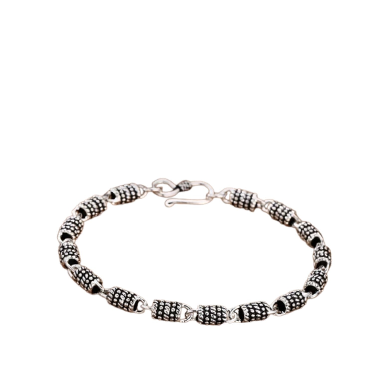 Handcrafted 925 Sterling Silver Men's Bracelet With Raised Cylindrical Design