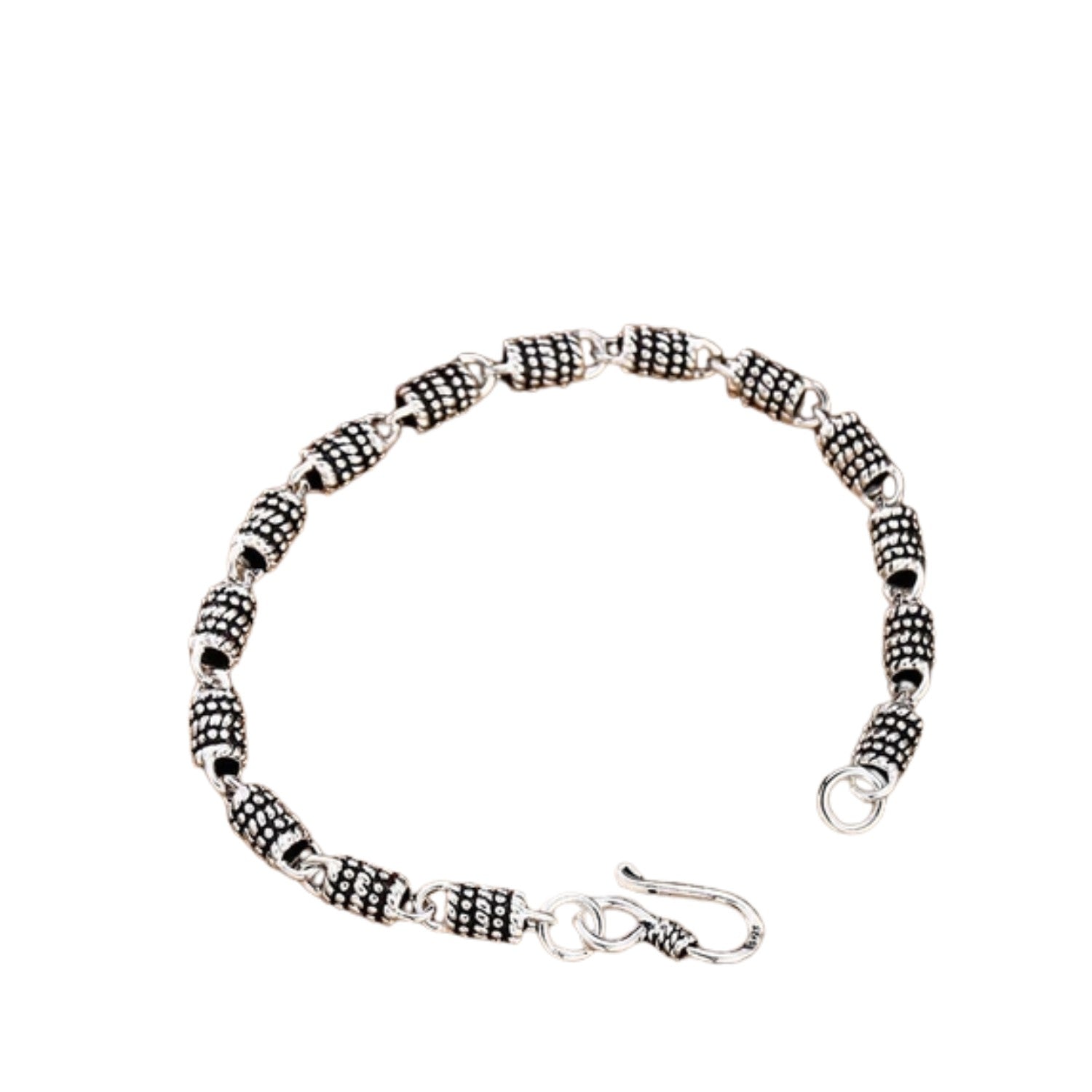 Handcrafted 925 Sterling Silver Men's Bracelet With Raised Cylindrical Design