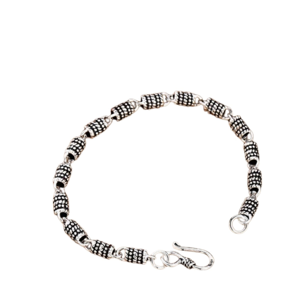 Handcrafted 925 Sterling Silver Men's Bracelet With Raised Cylindrical Design