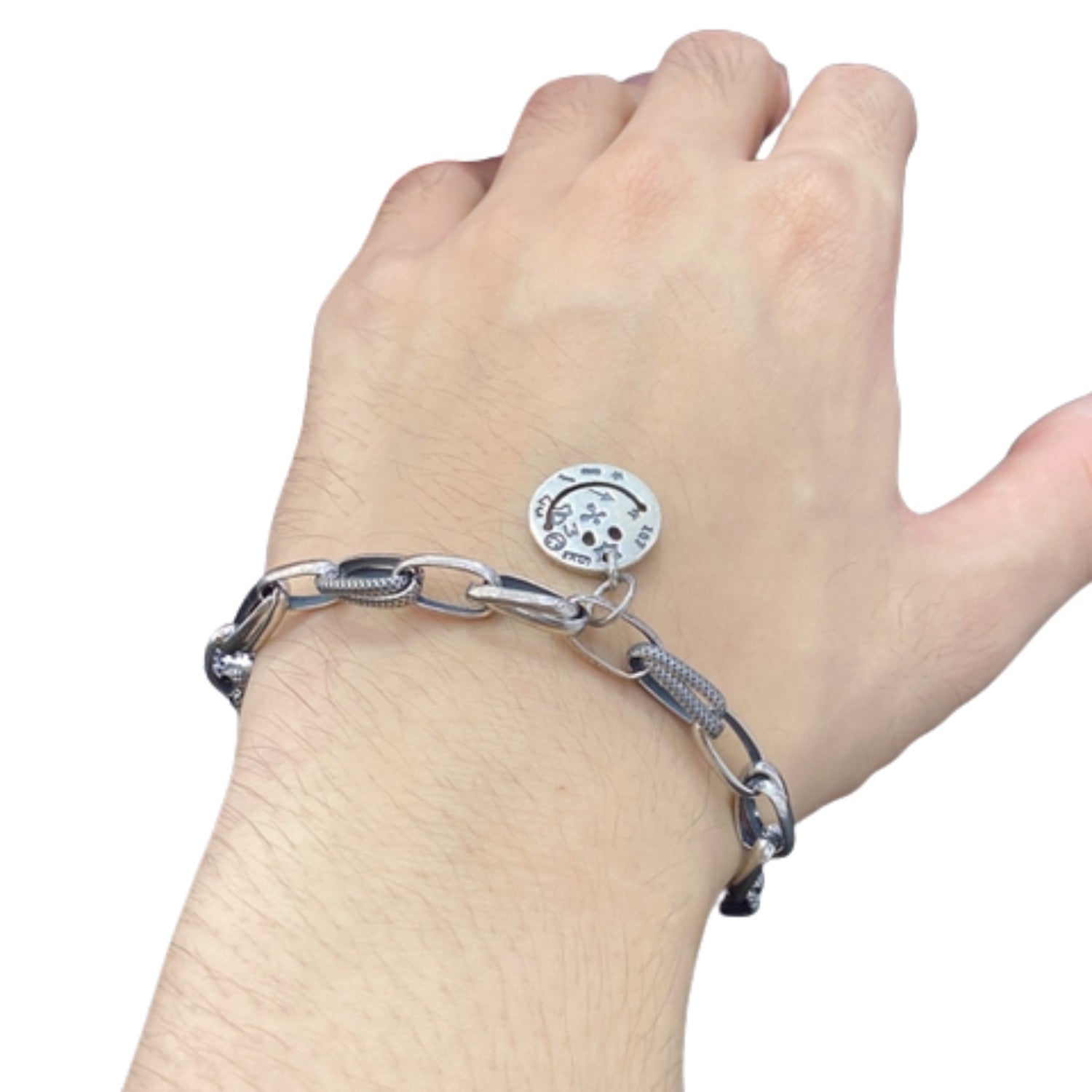 Handcrafted 925 Sterling Silver Men's Bracelet With Smiling Face Design