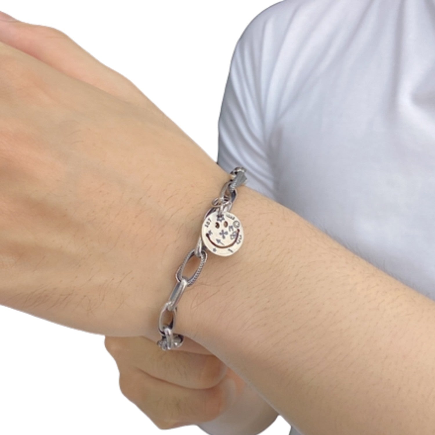 Handcrafted 925 Sterling Silver Men's Bracelet With Smiling Face Design
