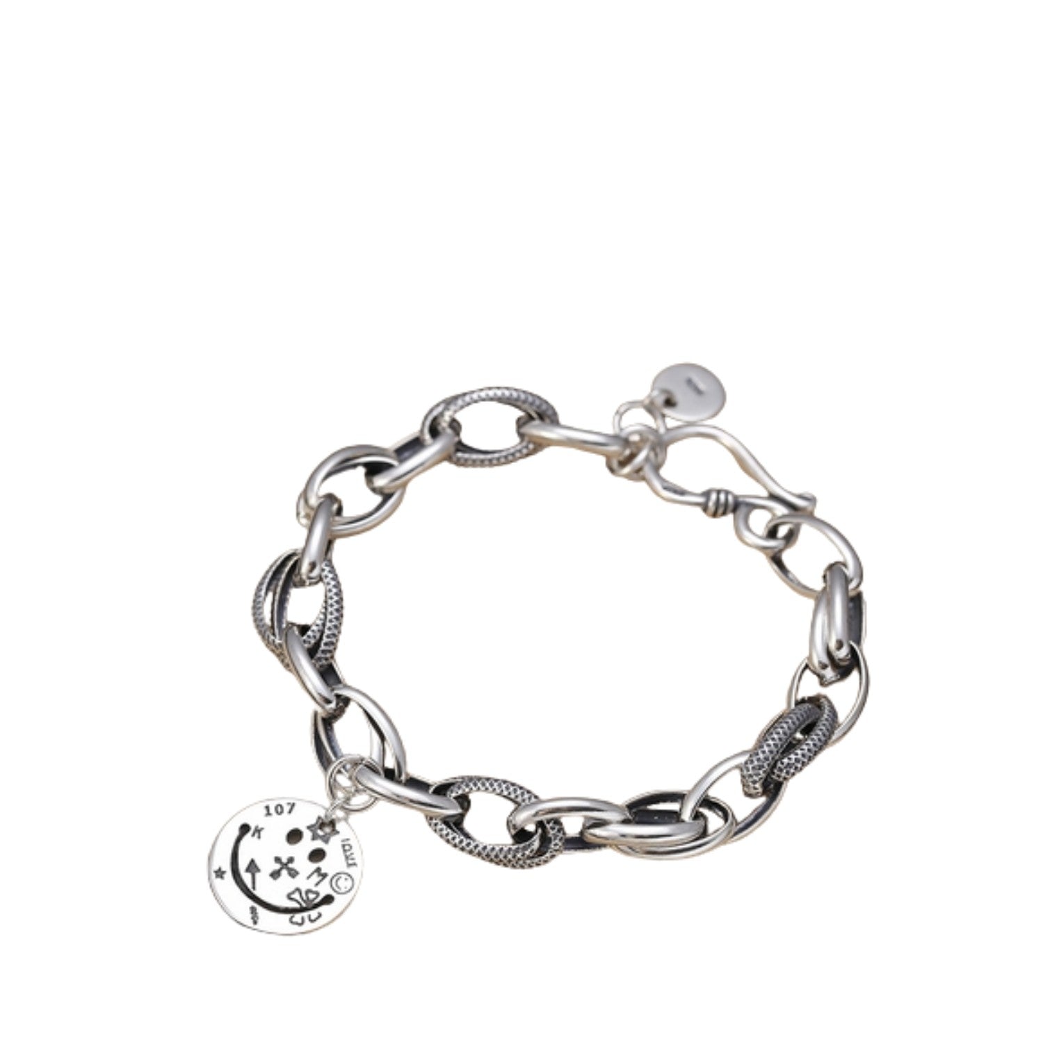 Handcrafted 925 Sterling Silver Men's Bracelet With Smiling Face Design