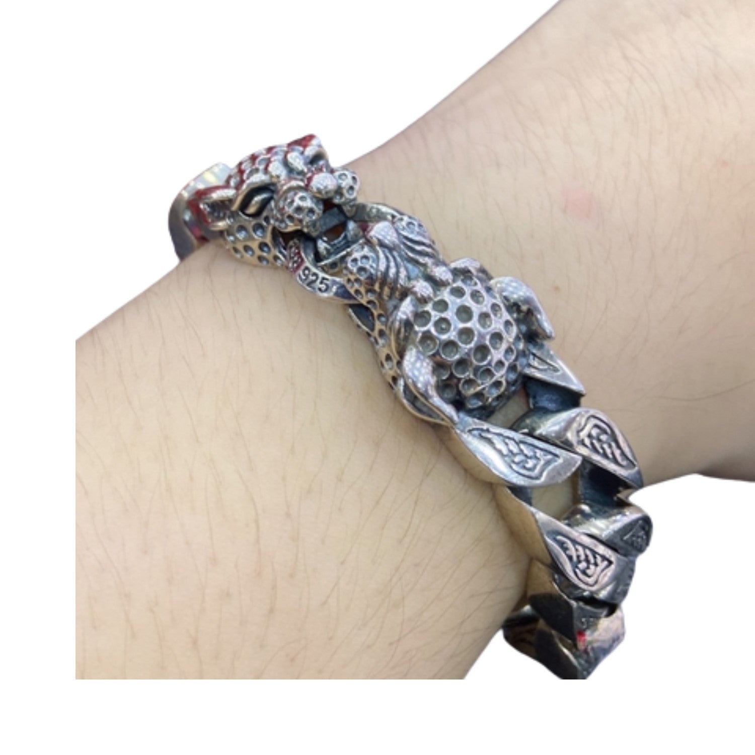 Handcrafted 925 Sterling Silver Men's Bracelet With Leopard Head Design