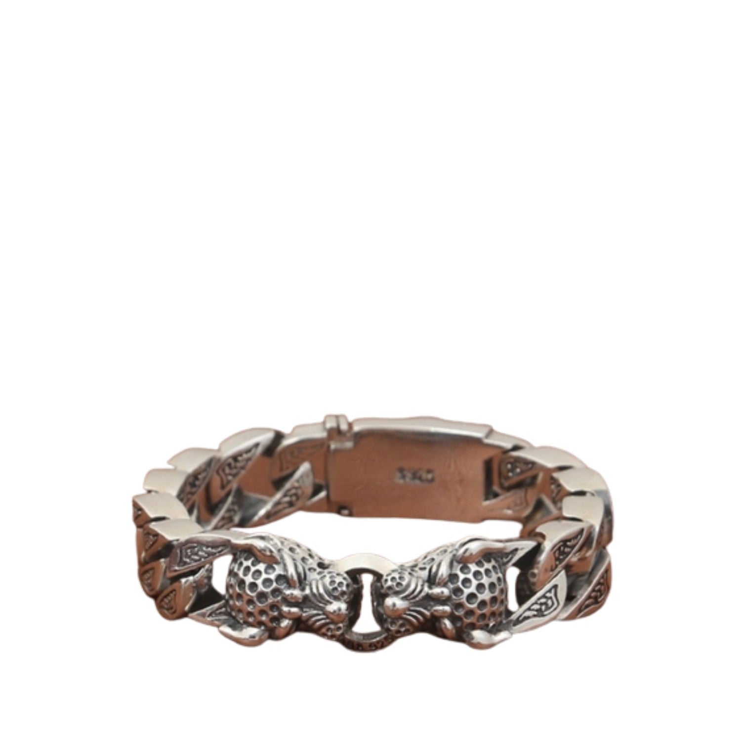 Handcrafted 925 Sterling Silver Men's Bracelet With Leopard Head Design