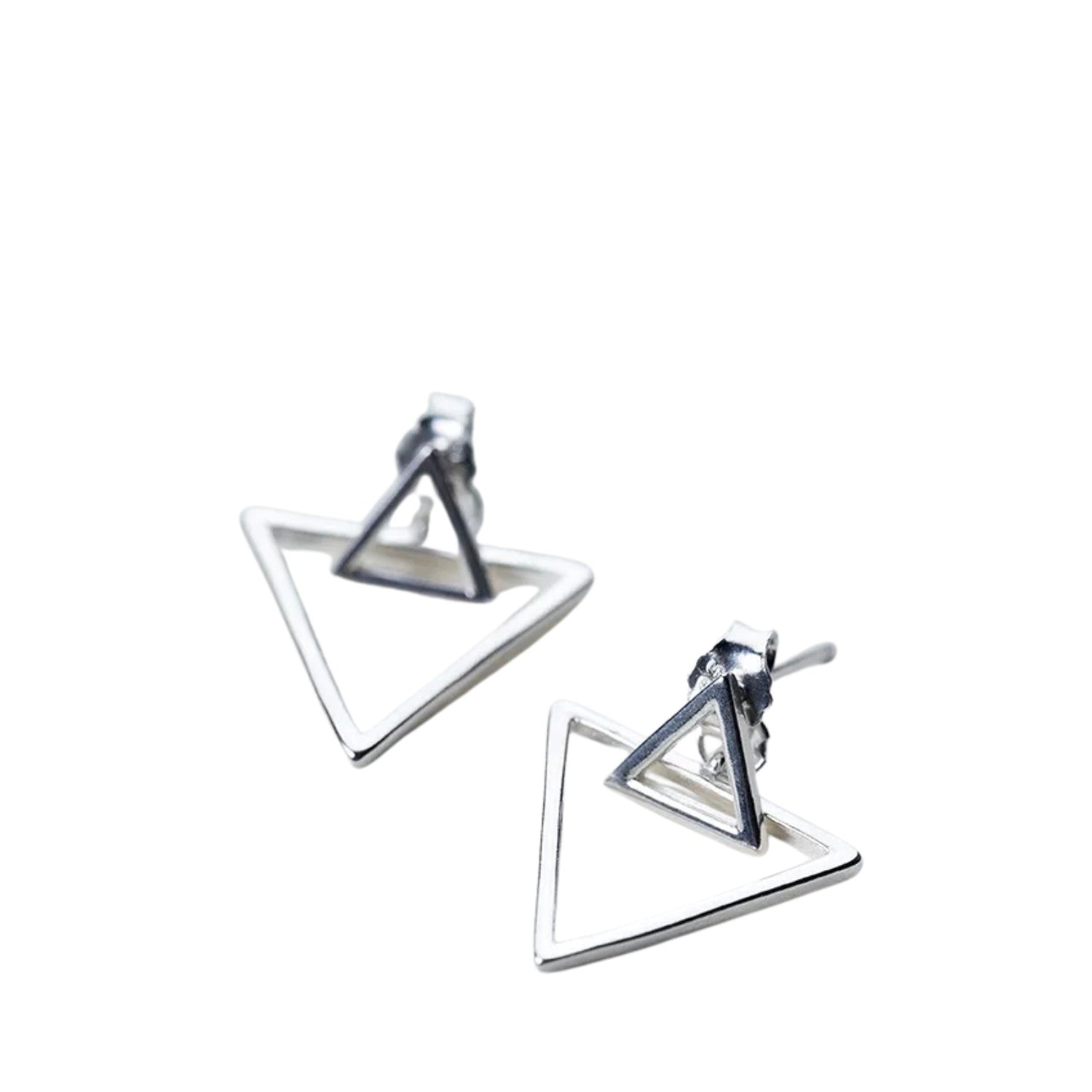 Handcrafted 925 Sterling Silver Women's Two-Tiered Triangular Earrings