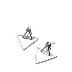Handcrafted 925 Sterling Silver Women's Two-Tiered Triangular Earrings
