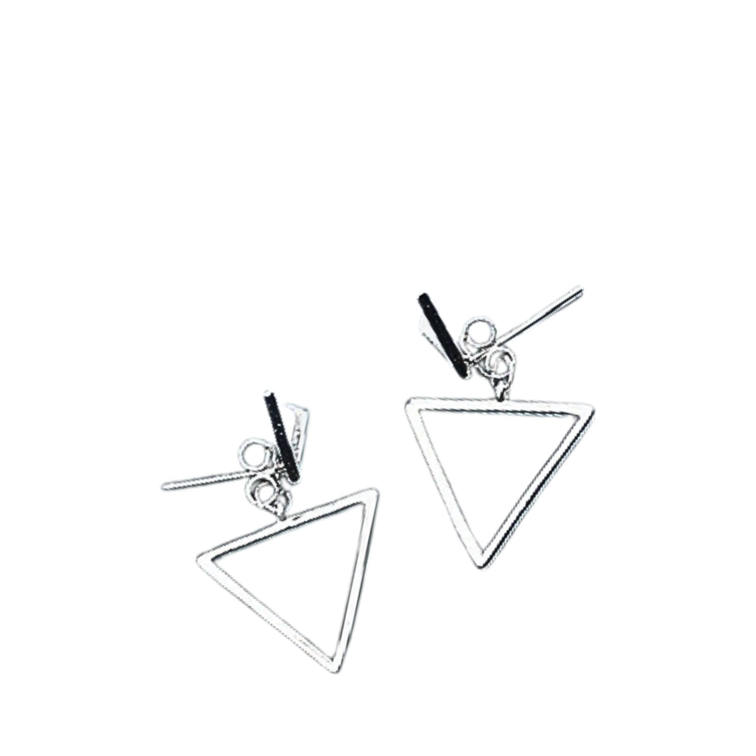 Handcrafted 925 Sterling Silver Women's Two-Tiered Triangular Earrings