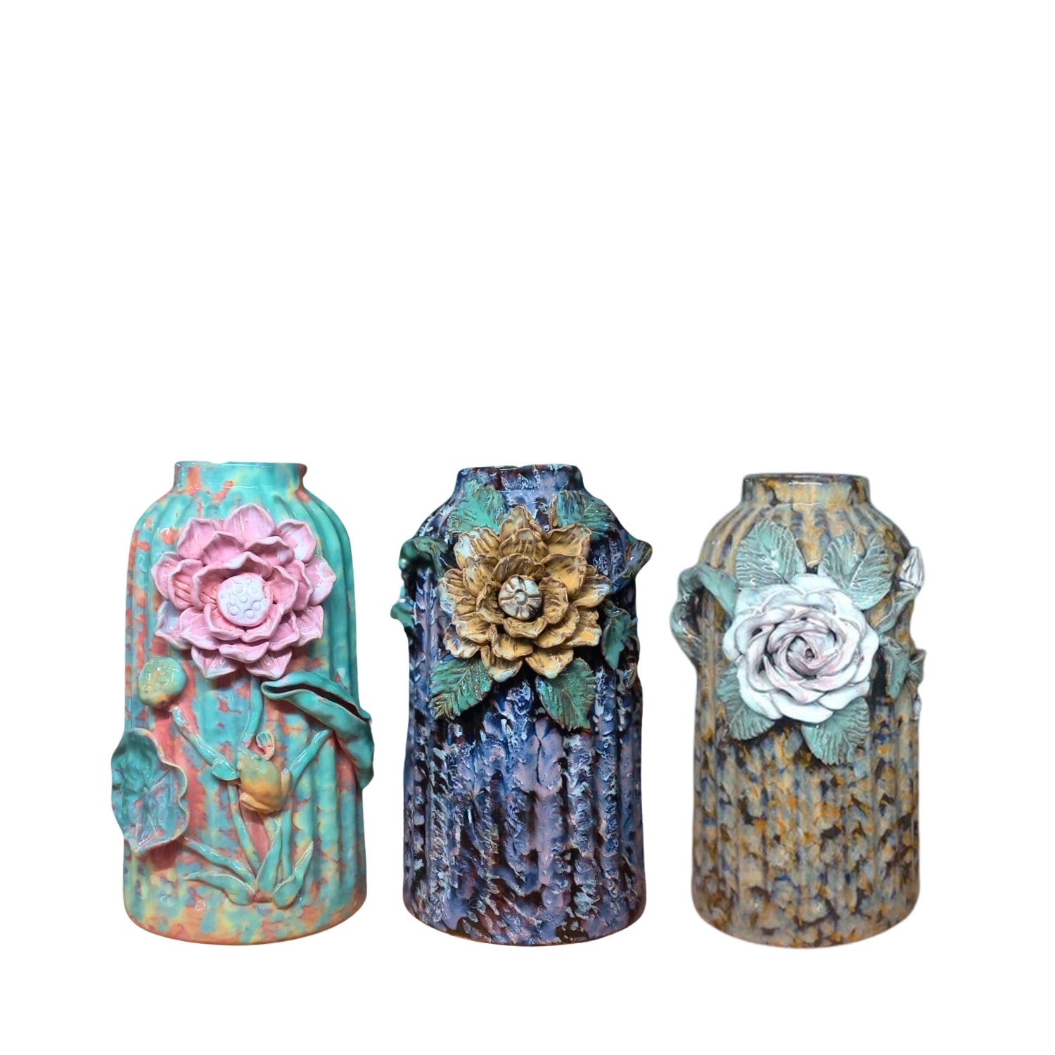 Handcrafted Bat Trang Ceramic Vase With Embossed Design 02