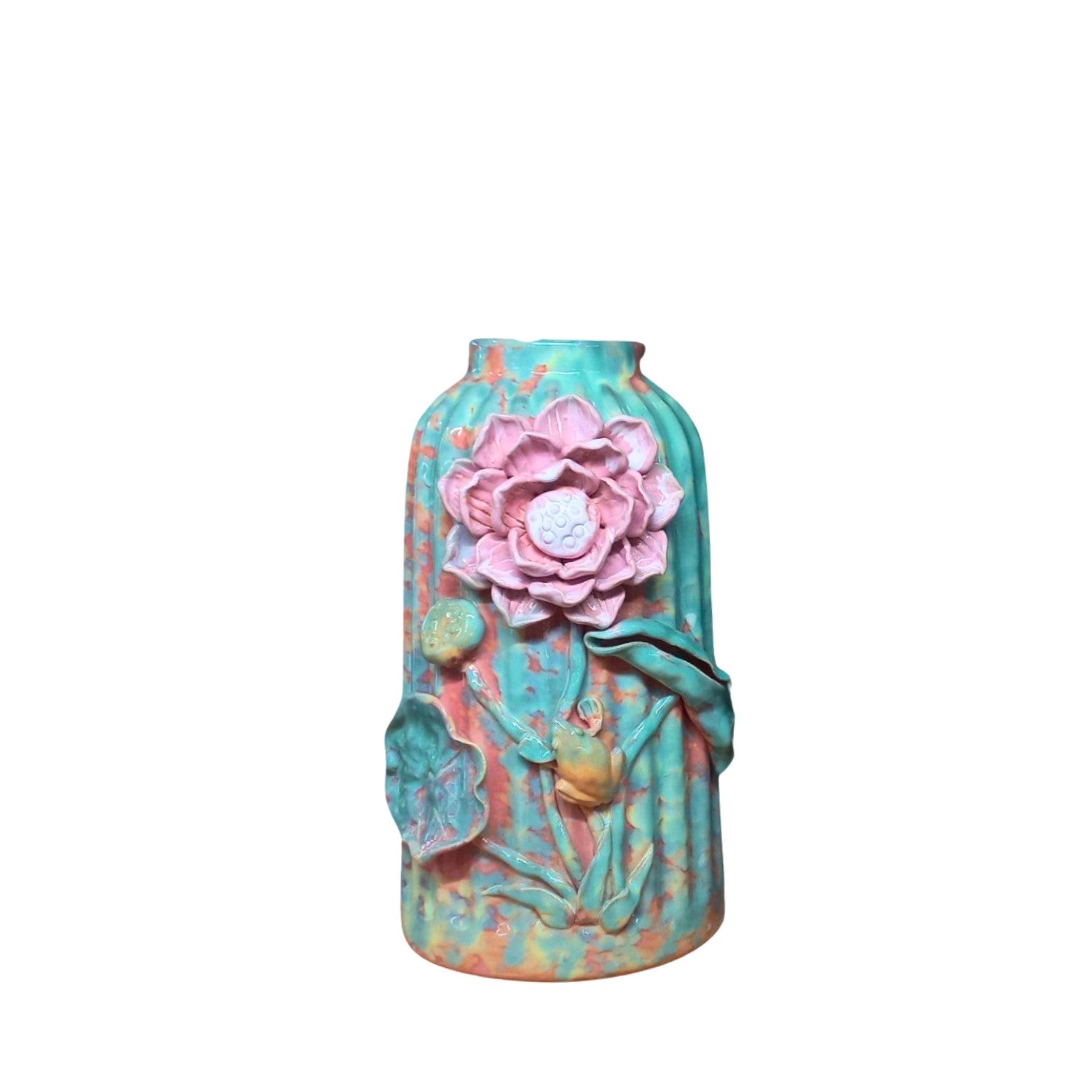 Handcrafted Bat Trang Ceramic Vase With Embossed Design 02