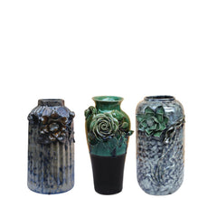 Handcrafted Bat Trang Ceramic Vase With Embossed Design 03