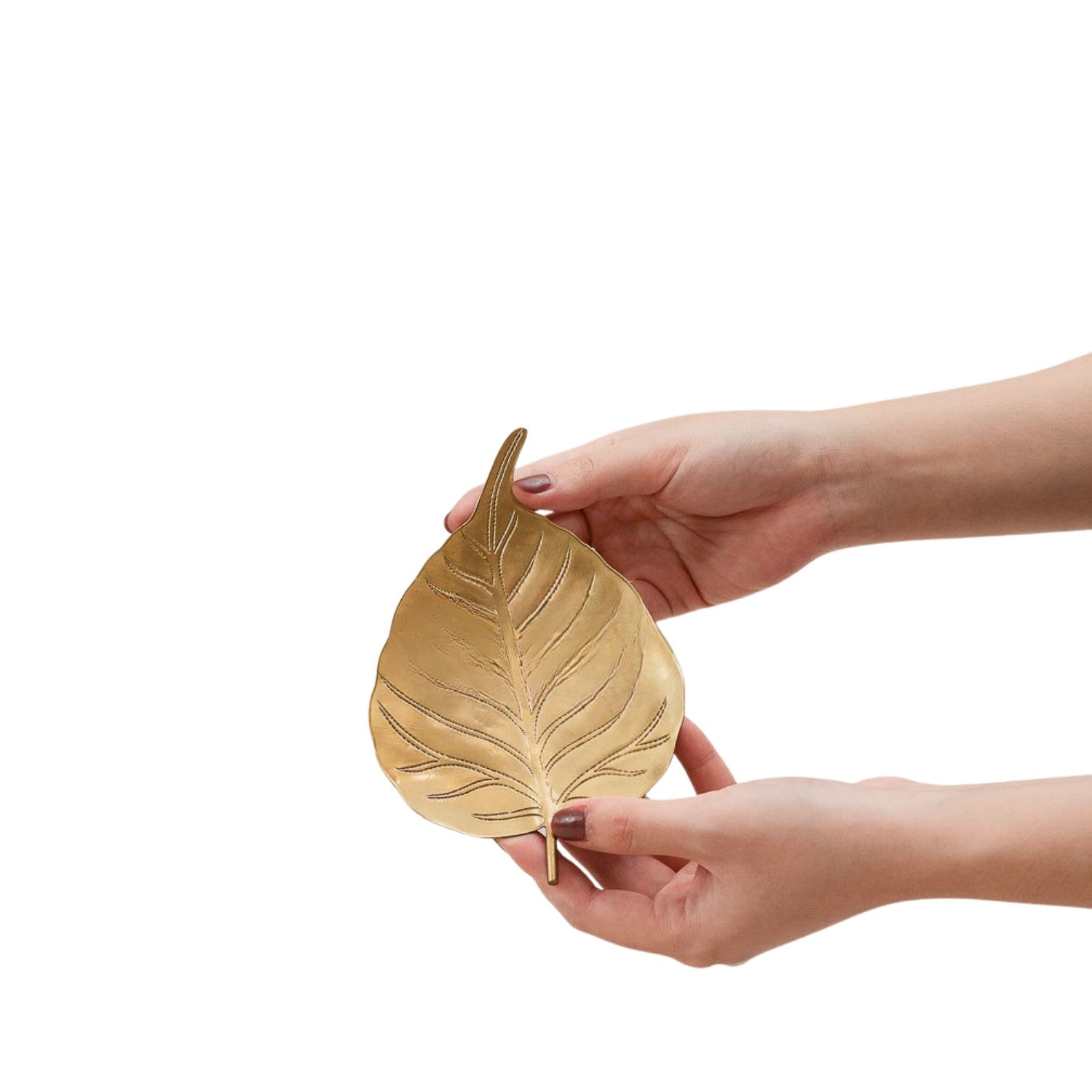 Handcrafted Pure Copper Tray In The Shape Of A Bodhi Leaf