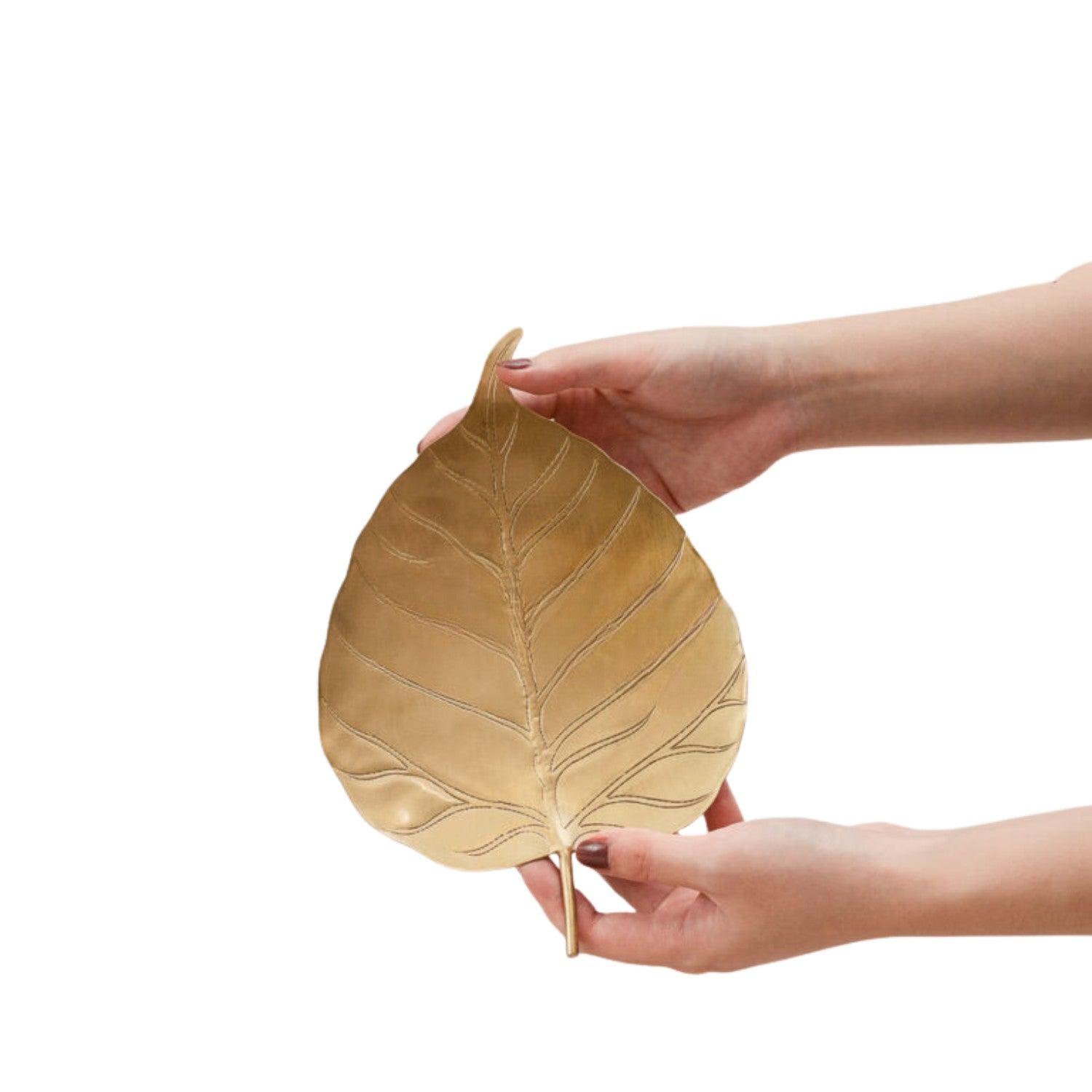 Handcrafted Pure Copper Tray In The Shape Of A Bodhi Leaf
