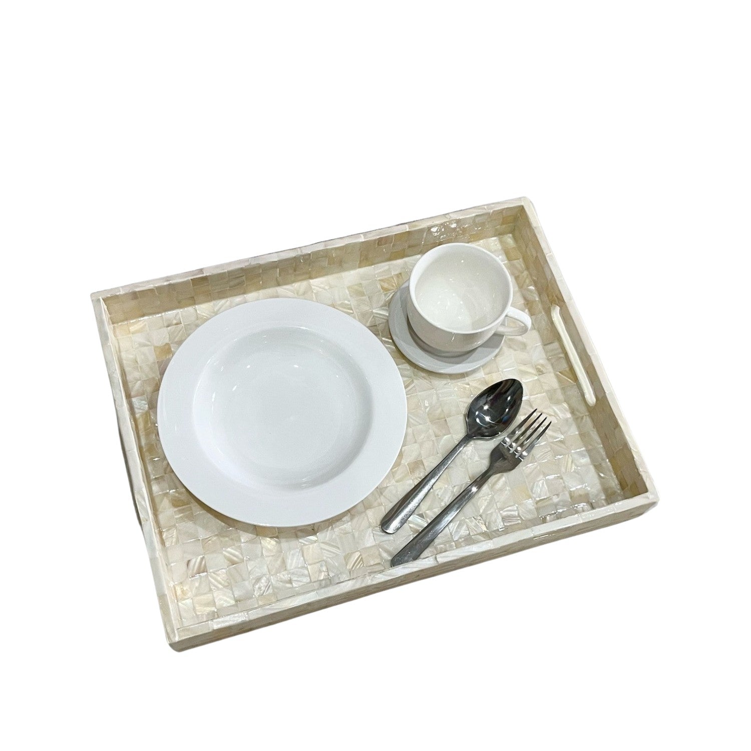 Handcrafted Rectangular Tray With Mother Of Pearl Inlay 1