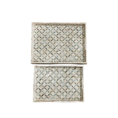 Handcrafted Rectangular Tray With Mother Of Pearl Inlay 2